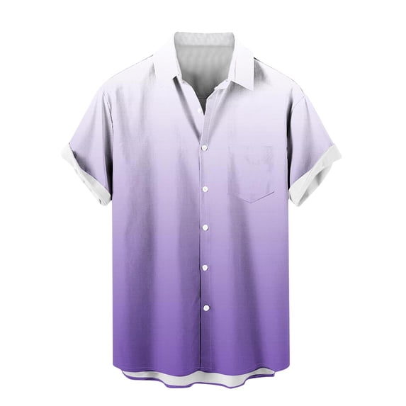 ZQUUVOU Men's Shirt Casual Turndown Collar Printing Short Sleeve Button Shirt (Purple,3XL)