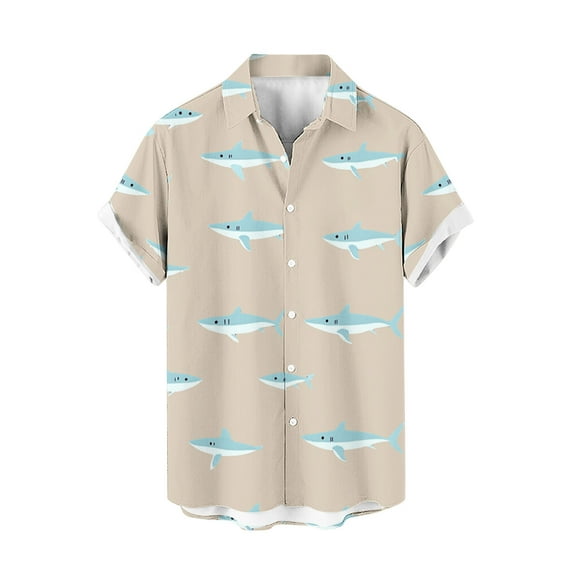 ZQUUVOU Men's Shirt Short Sleeve Vintage Cuba Beach Summer Button Shirt (Khaki,L)