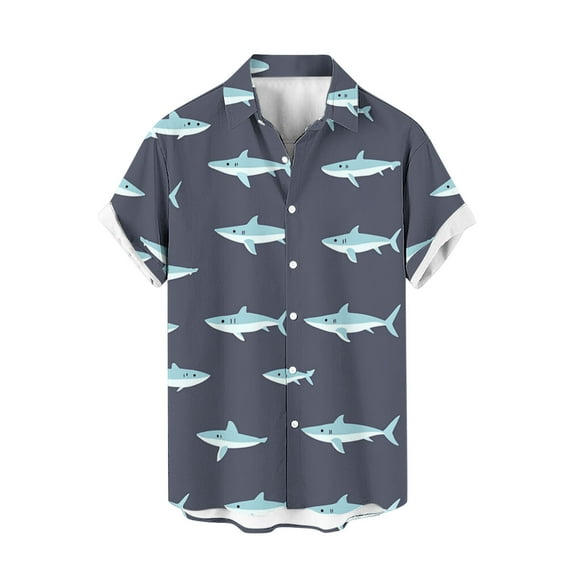 ZQUUVOU Men's Shirt Short Sleeve Vintage Cuba Beach Summer Button Shirt (Navy,L)