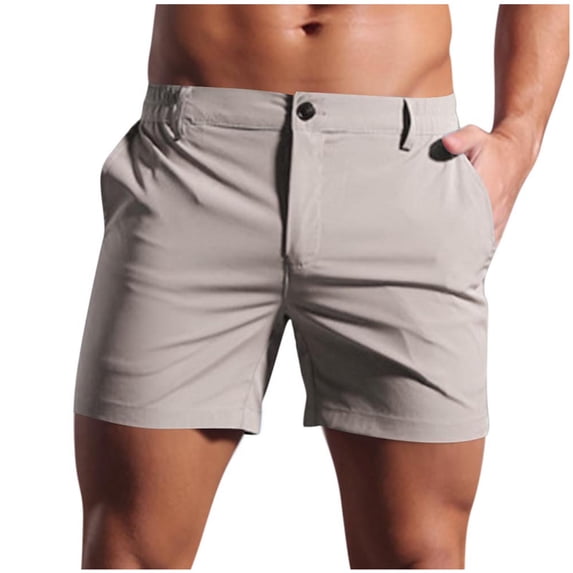 ZQUUVOU Men's Shorts Button Zip Fly Elastic Waist 3 Inch Inseam Outdoor Beach Golf Running Shorts with Pockets Khaki