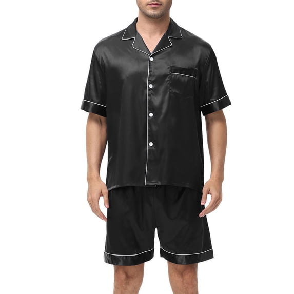 ZQUUVOU Men’s Silk Pajamas Set Button Down Short Sleeve Shorts Satin Casual Loungewear Two Piece Silky Smooth Breathable Sleepwear