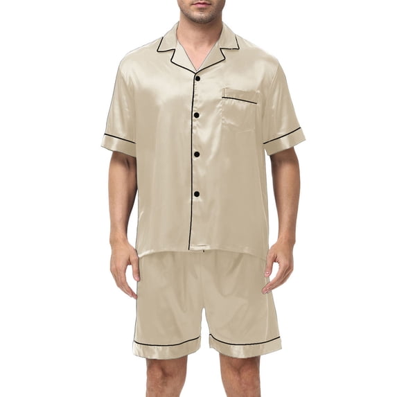 ZQUUVOU Men’s Silk Pajamas Set Button Down Short Sleeve Shorts Satin Casual Loungewear Two Piece Silky Smooth Breathable Sleepwear