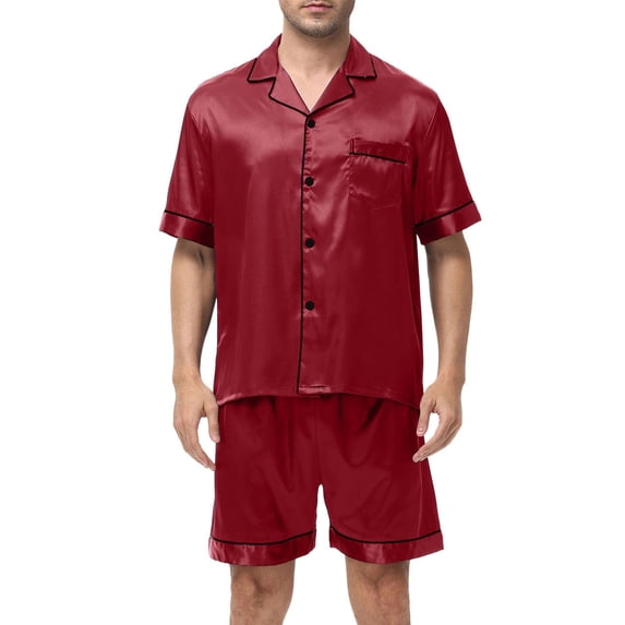 ZQUUVOU Men’s Silk Pajamas Set Button Down Short Sleeve Shorts Satin Casual Loungewear Two Piece Silky Smooth Breathable Sleepwear