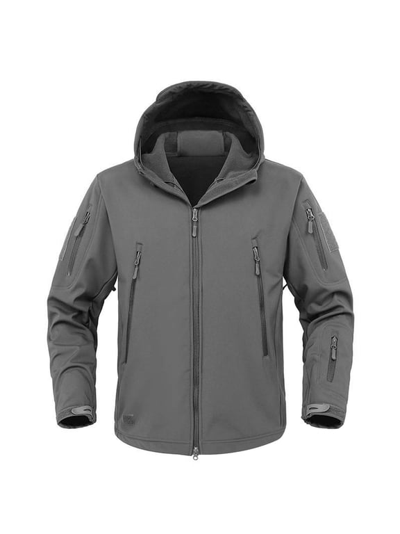 Men's Sportswear Windbreaker Thin Fleece Lined Thermal Softshell Zip Up Jacket Mountain Climbing Outerwear Gray
