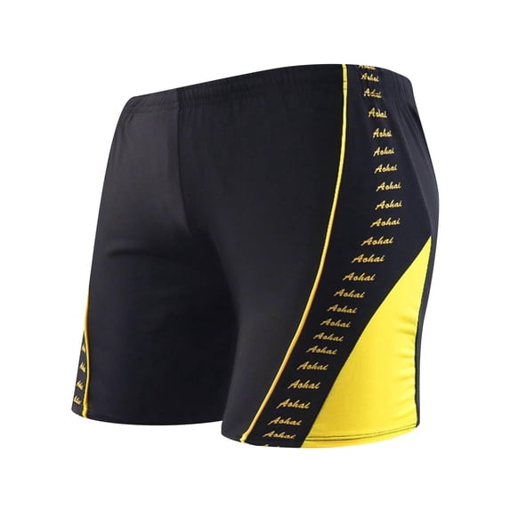 ZQUUVOU Men's Square Leg Swim Jammers Quick Dry Breathable Beach Shorts Poolside Athletic Training Swim Shorts Yellow