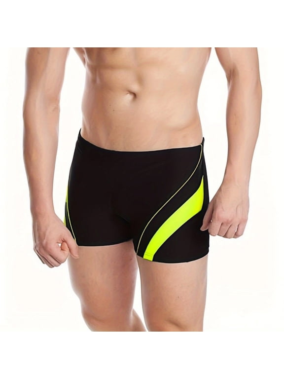 Men's Square Leg Swimsuit Quick Dry Sport Swimming Jammer Shorts Flat Front Lightweight Stretch Beach Swimming Shorts Black