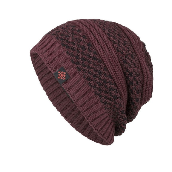 ZQUUVOU Men's Striped Slouch Beanie Winter Fall Warm Skull Cap Hat Oversize Beanie Knit Crochet Cap for Cold Weather Burgundy A