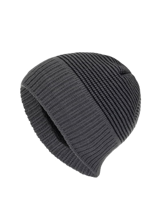 Men's Striped Slouch Beanie Winter Fall Warm Skull Cap Hat Oversize Beanie Knit Crochet Cap for Cold Weather Dark Gray A