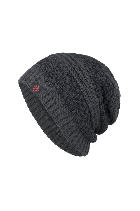 Men's Striped Slouch Beanie Winter Fall Warm Skull Cap Hat Oversize Beanie Knit Crochet Cap for Cold Weather Dark Gray B