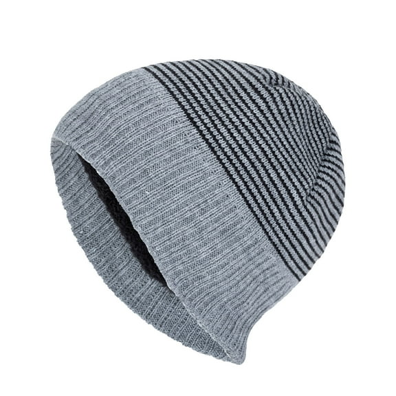 ZQUUVOU Men's Striped Slouch Beanie Winter Fall Warm Skull Cap Hat Oversize Beanie Knit Crochet Cap for Cold Weather Gray A