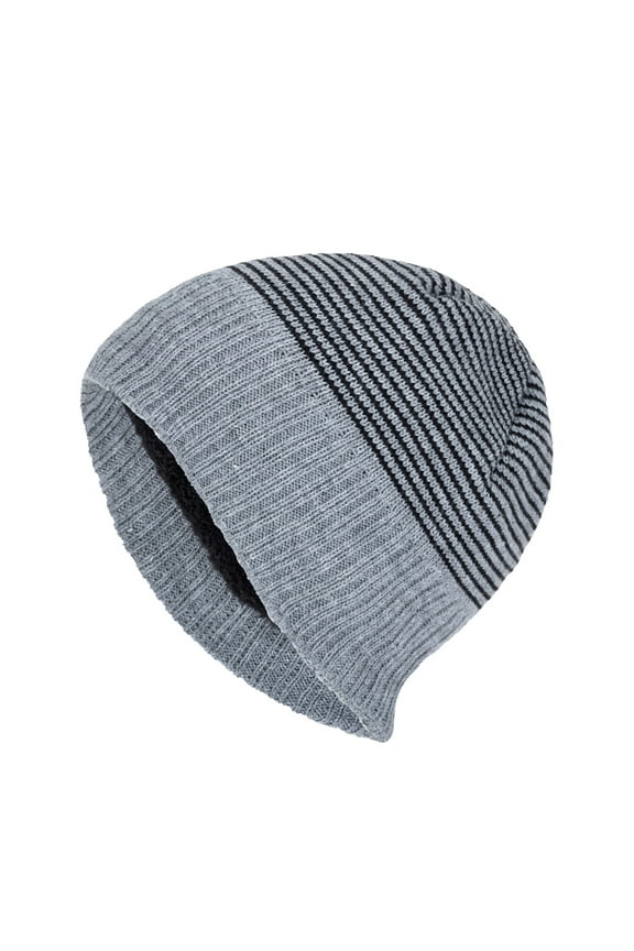 Men's Striped Slouch Beanie Winter Fall Warm Skull Cap Hat Oversize Beanie Knit Crochet Cap for Cold Weather Gray A