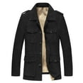 thumbnail image 1 of ZQUUVOU Men's Suede Jacket Solid Color Faux Fur Lined Cold Weather Protection Thick Collar Long Sleeve Cargo Coat Black, 1 of 4