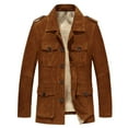 thumbnail image 1 of ZQUUVOU Men's Suede Jacket Solid Color Faux Fur Lined Cold Weather Protection Thick Collar Long Sleeve Cargo Coat Brown, 1 of 4
