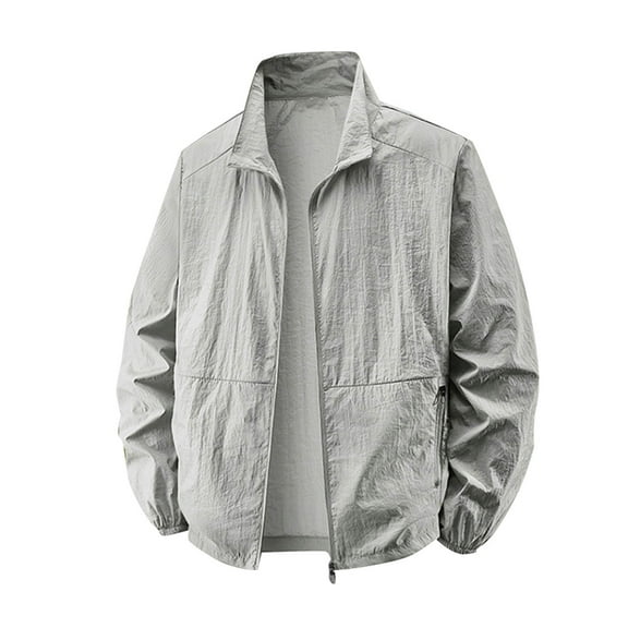 ZQUUVOU Men's Sun Protect Jacket Sports Loose Hoodless Casual Outwear (Gray,3XL)