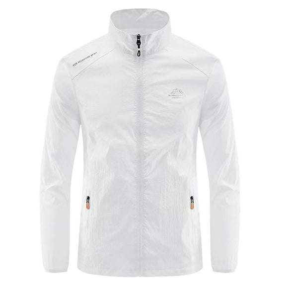 ZQUUVOU Men's Sun Protection Jacket​​ Casual Solid Color Long Sleeve Zipper Lightweight Blouse (White,M)