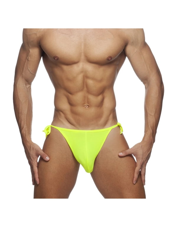 Men's Swim Briefs Low Rise Bikini Side Tie Thongs Beach Trunks Quick Dry Summer Swimwear Soft Underwear Green