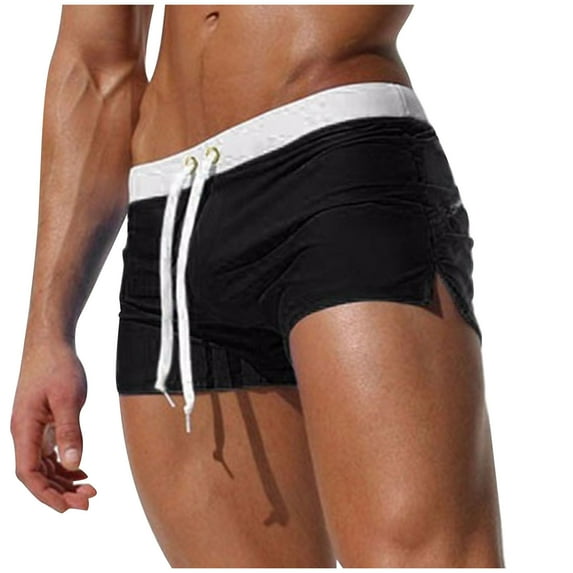ZQUUVOU Men's Swim Jammers Quick Dry Square Leg Breathable Drawstring Shorts High Stretch Beach Trunks Swimwear Black