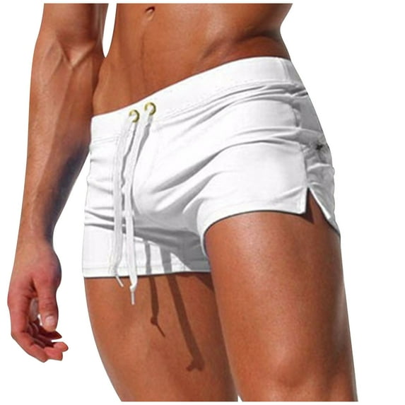 ZQUUVOU Men's Swim Jammers Quick Dry Square Leg Breathable Drawstring Shorts High Stretch Beach Trunks Swimwear White