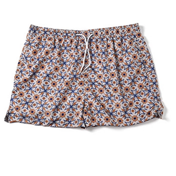 ZQUUVOU Men's Swim Trunks 5 Inch Summer Beach Printed Shorts with Pockets Built In Liner Drawstring Quick Dry Swim Shorts Beige