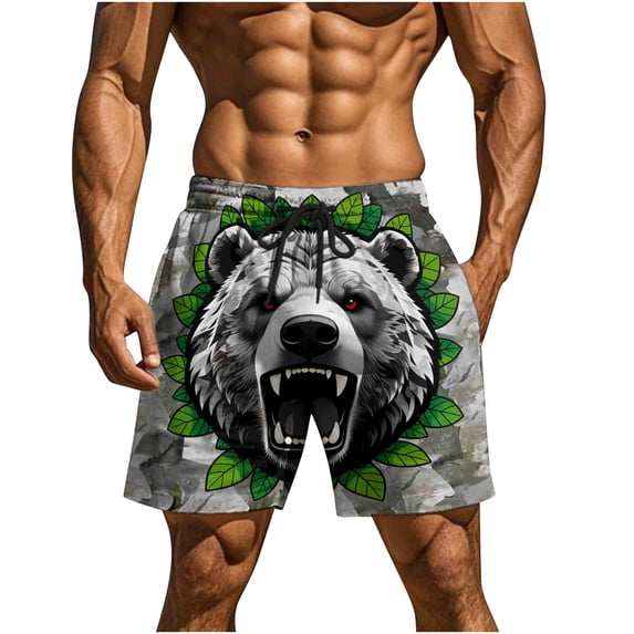 ZQUUVOU Men's Swim Trunks Funny Novelty Print Drawstring Elastic Waist Double Pockets 5 Inch Beach Shorts Beach Shorts Gray