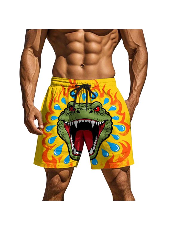 Men's Swim Trunks Funny Novelty Print Drawstring Elastic Waist Double Pockets 5 Inch Beach Shorts Beach Shorts Yellow