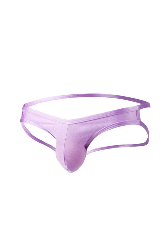 Men's T-Back Briefs Breathable Support Shaped Pouch Underwear (Purple,L)