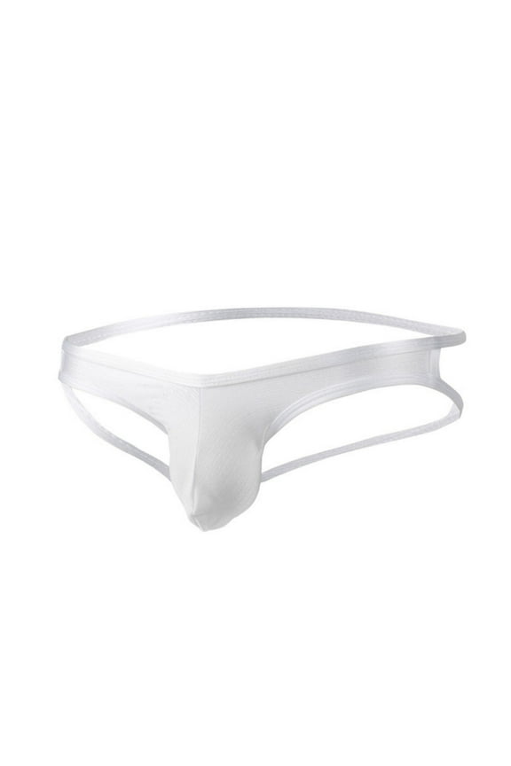 Men's T-Back Briefs Breathable Support Shaped Pouch Underwear (White,L)