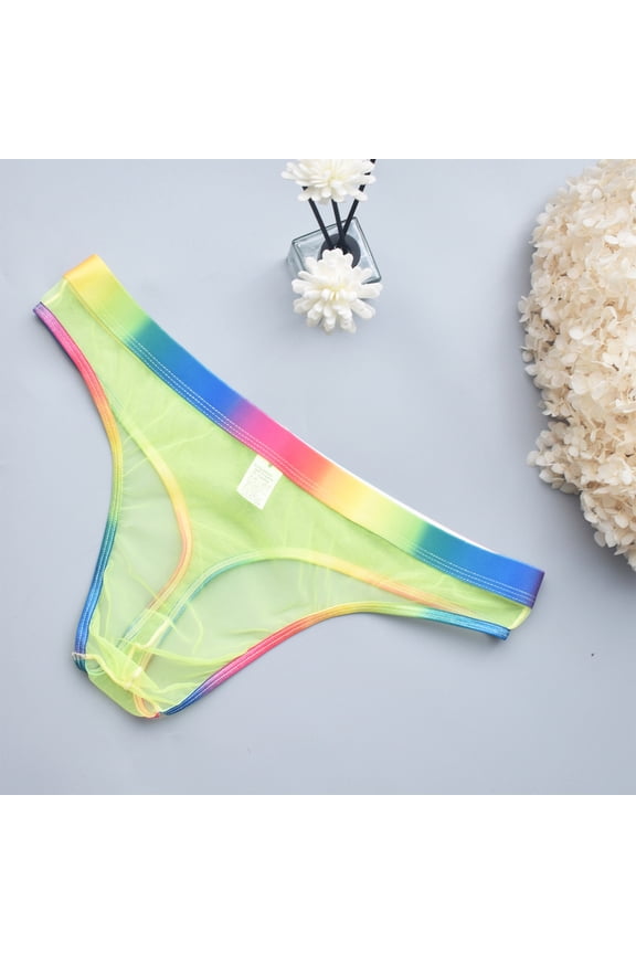 Men's T Back Briefs Breathable Underwear Transparent Underwear (Yellow,XL)