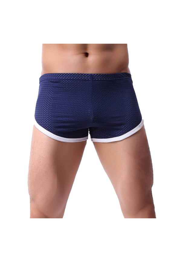 Men's T Back Briefs Casual Solid Breathable Low Waist Underwear (Dark Blue,L)