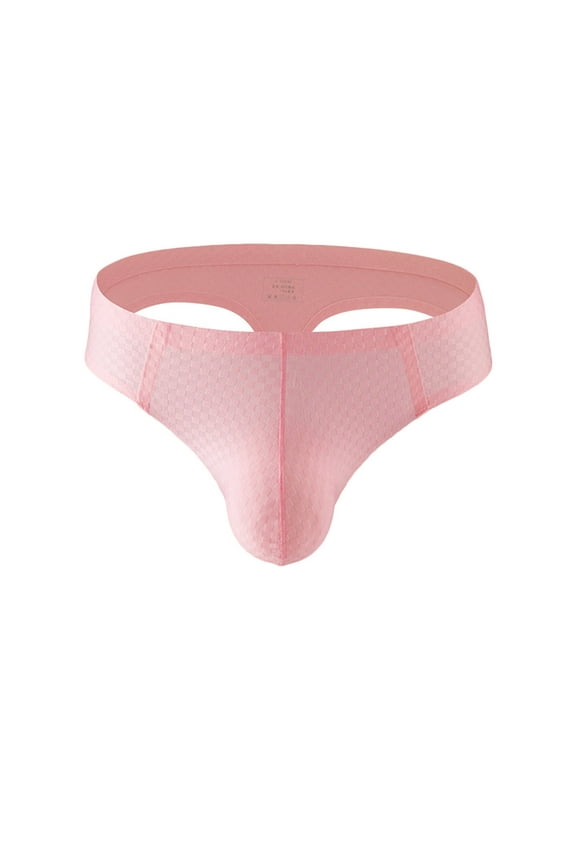 Men's T Back Briefs Casual Solid Low Waist Support Pouch Underwear (Pink,2XL)