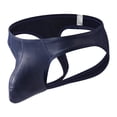thumbnail image 1 of ZQUUVOU Men's T-Back Briefs Faux Leather Hollow Out Solid Color Underwear (Blue,2XL), 1 of 7