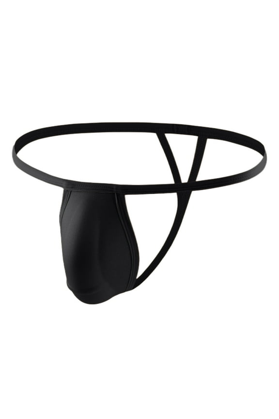 Men's T-Back Briefs Solid Color Block Elastic Waist Casual Underwear (Black,2XL)