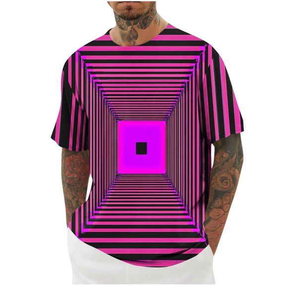 ZQUUVOU Men's T-Shirt Casual Print Sports Short Sleeve Crew Neck Blouses (Hot Pink,M)