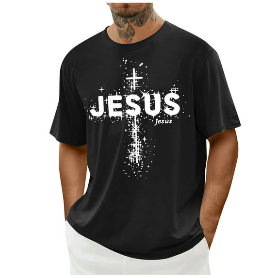 ZQUUVOU Men's T-Shirt Casual Short Sleeve Easter Printed Crew Neck Shirts (Black,L)