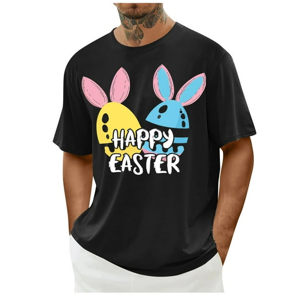 ZQUUVOU Men's T-Shirt Casual Short Sleeve Easter Printed Crew Neck Shirts (Black,XL)