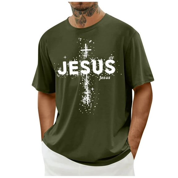 ZQUUVOU Men's T-Shirt Casual Short Sleeve Easter Printed Crew Neck Shirts (Green,2XL)
