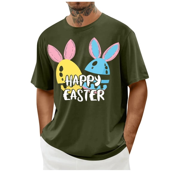 ZQUUVOU Men's T-Shirt Casual Short Sleeve Easter Printed Crew Neck Shirts (Green,L)