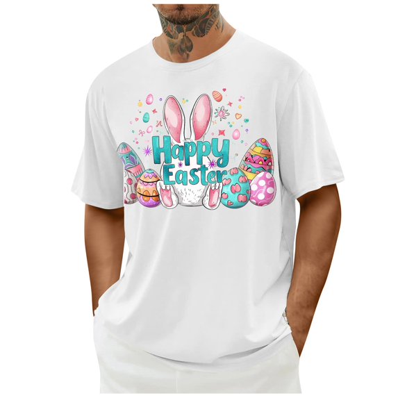 ZQUUVOU Men's T-Shirt Casual Short Sleeve Easter Printed Crew Neck Shirts (White,S)