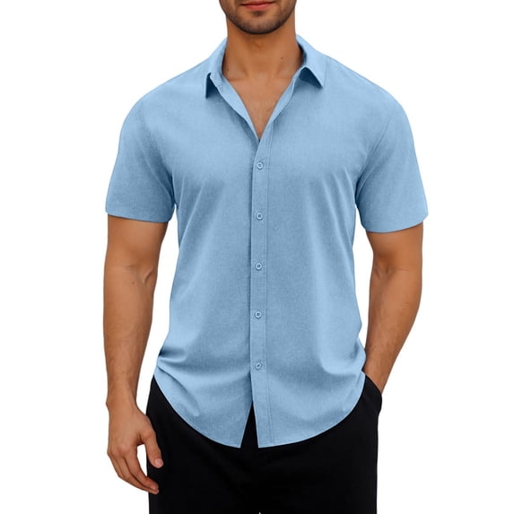 ZQUUVOU Men's T-Shirt Casual Solid Color V-Neck Sleeve Pullover Breathable Blouse (Light Blue,S)