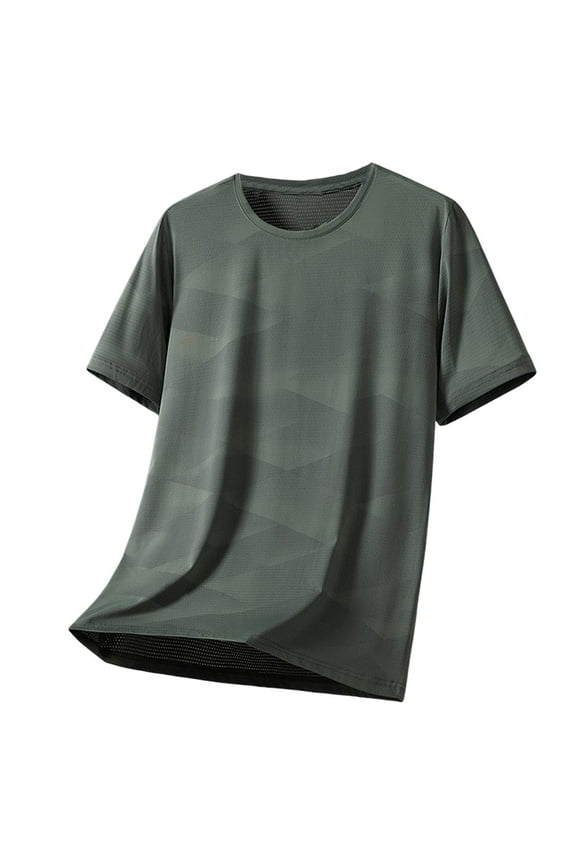 Men's T-Shirt Comfy Short Sleeve Crew Neck Collar Reg Casual Shirt (Army Green,2XL)