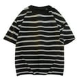 thumbnail image 1 of ZQUUVOU Men's T-Shirt Cotton Stripe Printed Summer Casual Short Sleeved Crew Neck Blouse (Black,4XL), 1 of 4