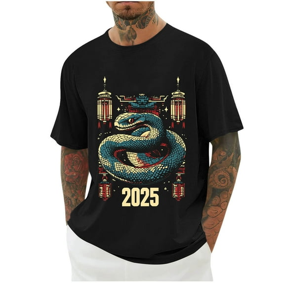 ZQUUVOU Men's T-Shirt Crew Neck Casual Printed Sports Short Sleeve Shirts (Black,2XL)