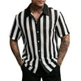 thumbnail image 1 of ZQUUVOU Men's T-Shirt Lapel Striped Knit Button Casual Short Sleeved Top (Black,L), 1 of 4