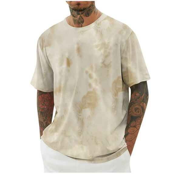 ZQUUVOU Men's T-Shirt Print Round Neck Short Sleeve Shirts (Khaki,L)