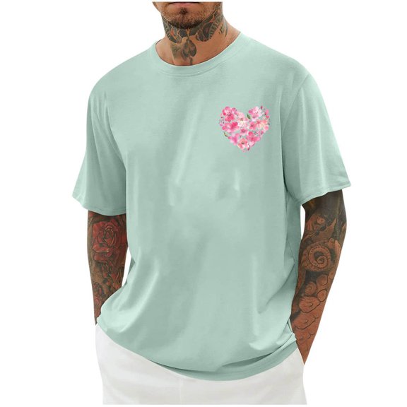 ZQUUVOU Men's T-Shirt Printed Crew Neck Casual Short Sleeve Blouses (Mint Green,M)