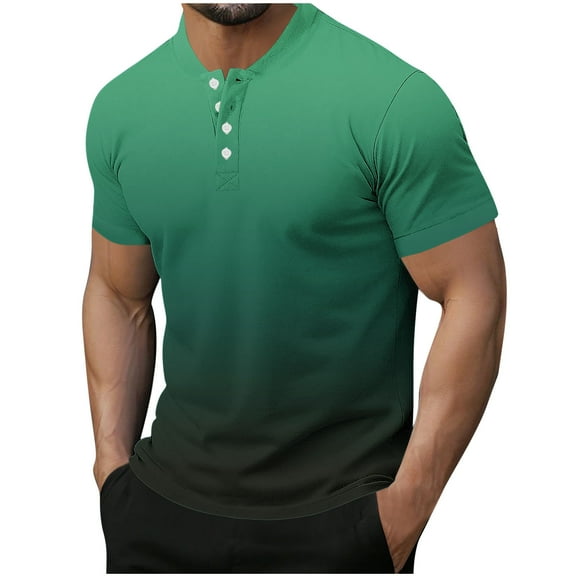 ZQUUVOU Men's T-Shirt Short Sleeve Button Crew Neck Casual Solid Color Shirts (A-Green,XL)