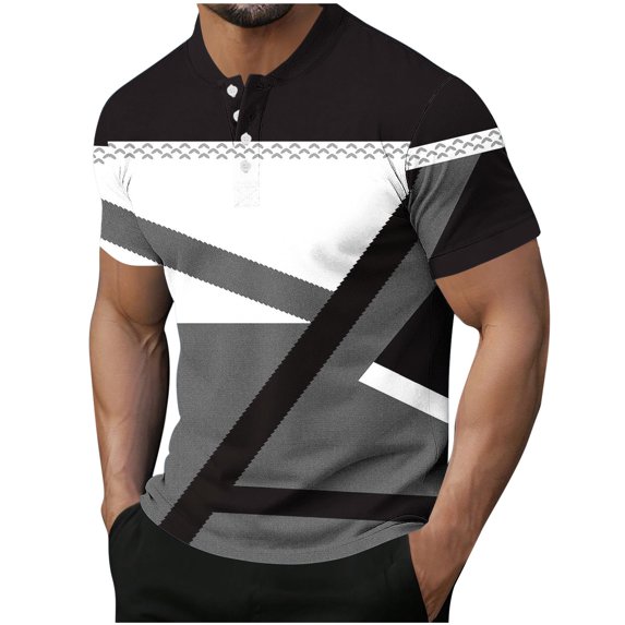 ZQUUVOU Men's T-Shirt Short Sleeve Button Crew Neck Casual Solid Color Shirts (B-Gray,M)