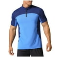 thumbnail image 1 of ZQUUVOU Men's T-Shirt Solid Color Zipper Casual Elastic Sports Short Sleeve Collar Top (Blue,L), 1 of 6