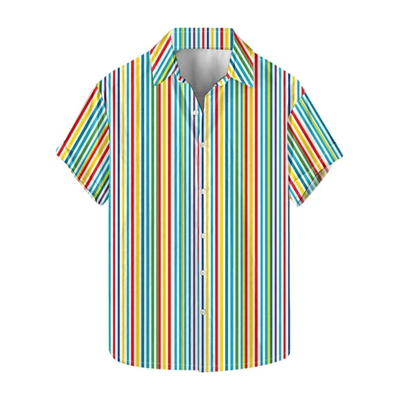ZQUUVOU Men's T-Shirt Stripe Casual Short Sleeve Turndown Collar Button Shirt (B-Multicolor,3XL)