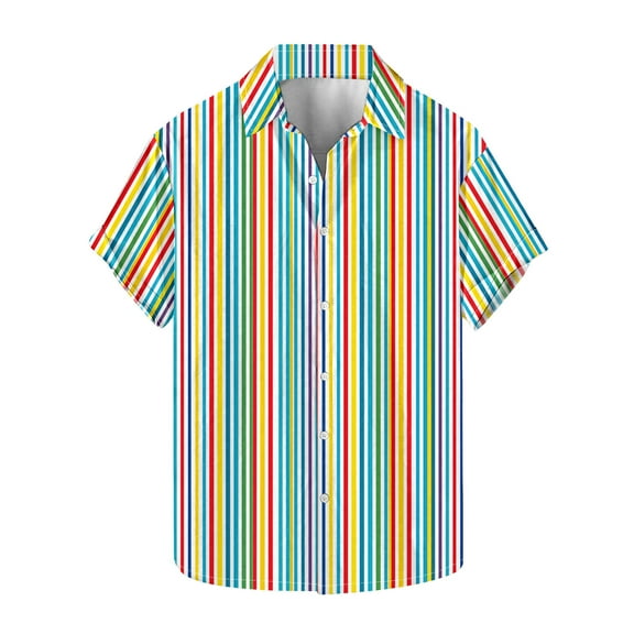ZQUUVOU Men's T-Shirt Stripe Casual Short Sleeve Turndown Collar Button Shirt (B-Multicolor,S)